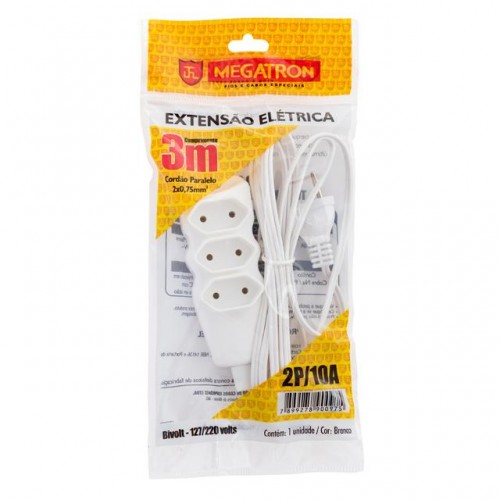 EXTENSÃO EL.MEGATRON 2X0.75MMX03MTS BRANCA
