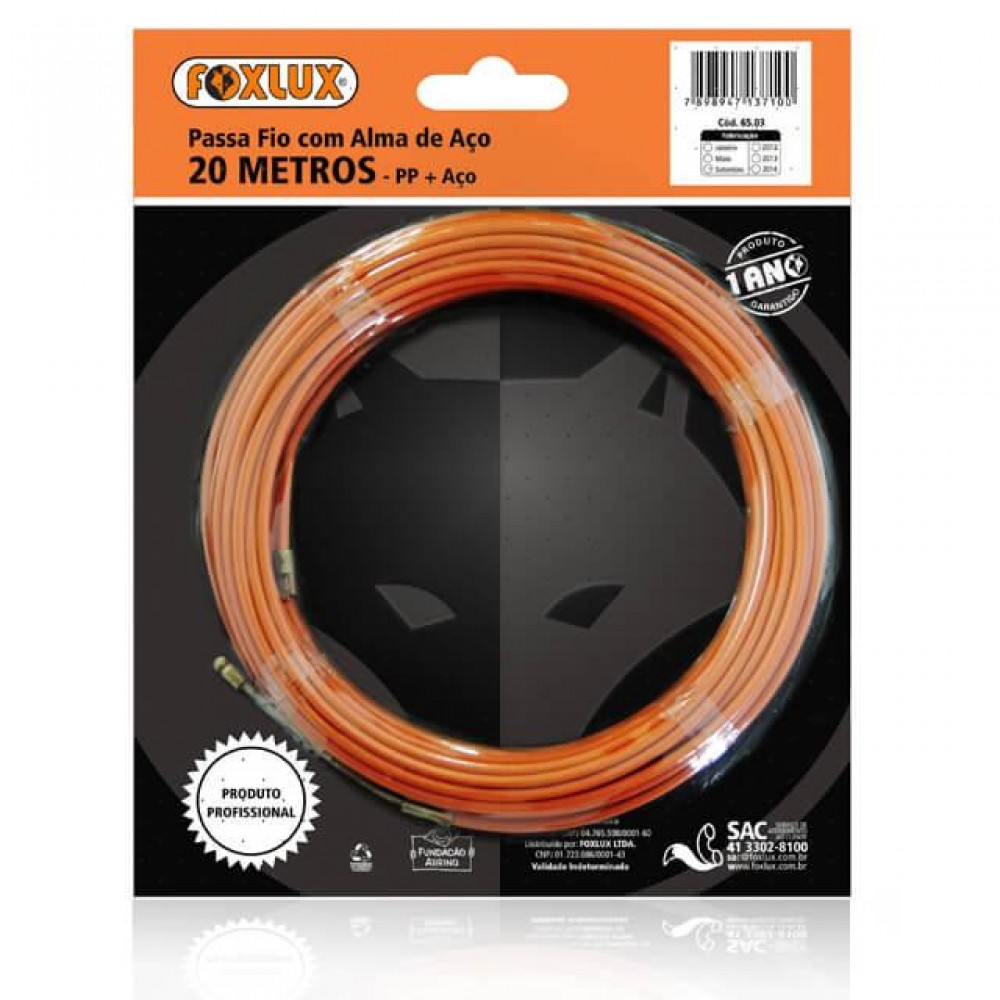 PASSA FIO COM CABO DE AÇO FOXLUX 20 METROS