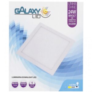 LUMINÁRIA LED PLAFON GALAXY EMBUTIR QUADRADA 24W 6500K