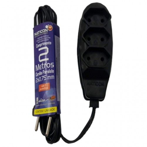 EXTENSÃO EL.NATICON 2X0.75MMX02MTS PRETO