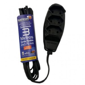 EXTENSÃO EL.NATICON 2X0.75MMX03MTS PRETO