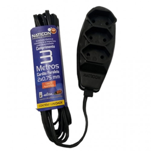 EXTENSÃO EL.NATICON 2X0.75MMX03MTS PRETO