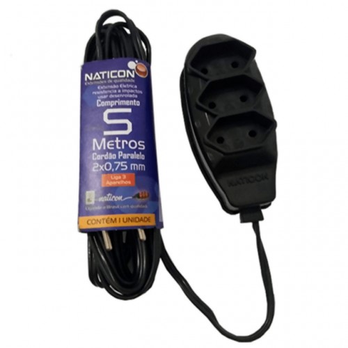 EXTENSÃO EL.NATICON 2X0.75MMX05MTS PRETO