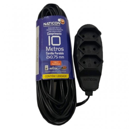 EXTENSÃO EL.NATICON 2X0.75MMX10MTS PRETO