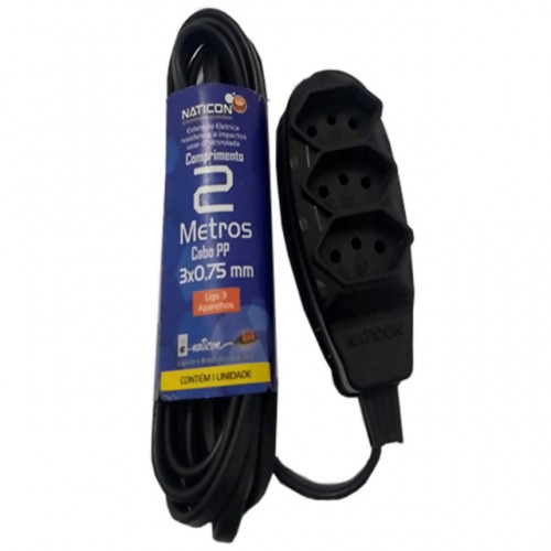 EXTENSÃO EL.NATICON 3X0.75MMX02MTS PRETO