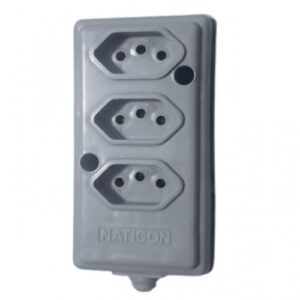 Tomada Barra Naticon Cinza 2P+T 10A Tripla (607)
