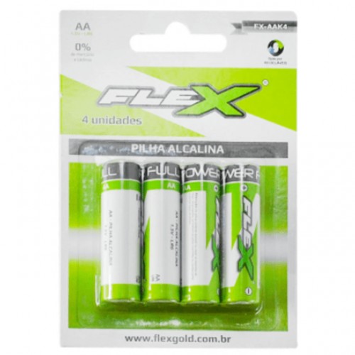 PILHA ALCALINA (AA) PEQUENA FLEXGOLD COM 4 UNIDADES FX-AAK4