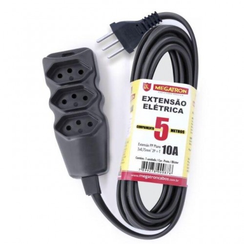 EXTENSÃO EL.MEGATRON 3X0.75MMX05MTS PRETO