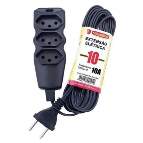 EXTENSÃO EL.MEGATRON 3X0.75MMX10MTS PRETO