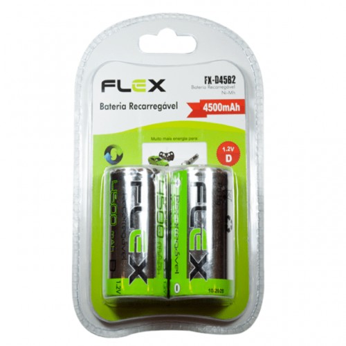 PILHA RECARREGÁVEL (D) FLEXGOLD COM 2 UNIDADES 4500MAH FX-D45B2