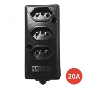Tomada Barra Naticon Preta 2P+T 20A Tripla (572)