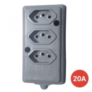 Tomada Barra Naticon Cinza 2P+T 20A Tripla (610)
