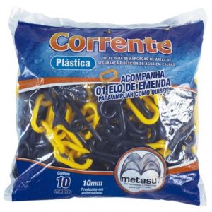 Corrente PVC 10 mm x 10 m Preta/Amarela Metasul