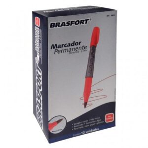 Caneta marcadora permanente, ponta fina, cor vermelha, modelo 7853, da marca Brasfort.