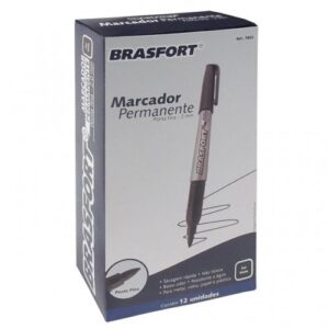 Caneta marcadora permanente, ponta fina, cor preta, modelo 7855, da marca Brasfort.