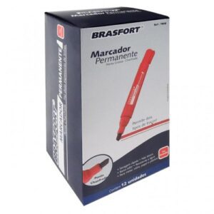 Caneta marcadora permanente, ponta grossa, cor vermelha, modelo 7856, da marca Brasfort.