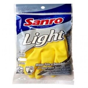 LUVA DE LÁTEX PARA MÃO FORRADA SANRO LIGHT AMARELA TAMANHO M